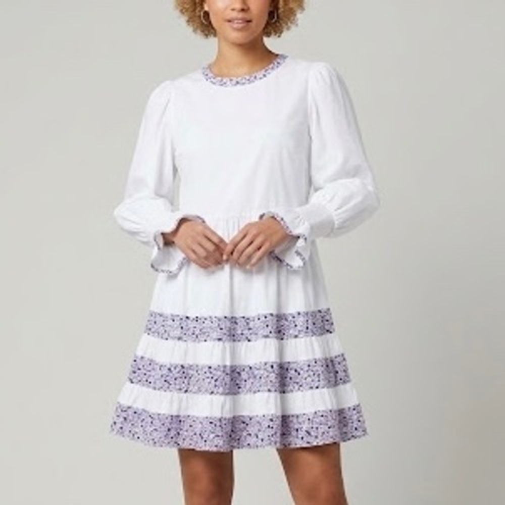 Tuckernuck Pomander Place Fran White Floral Tiered Puff Sleeve Mini Dress Small